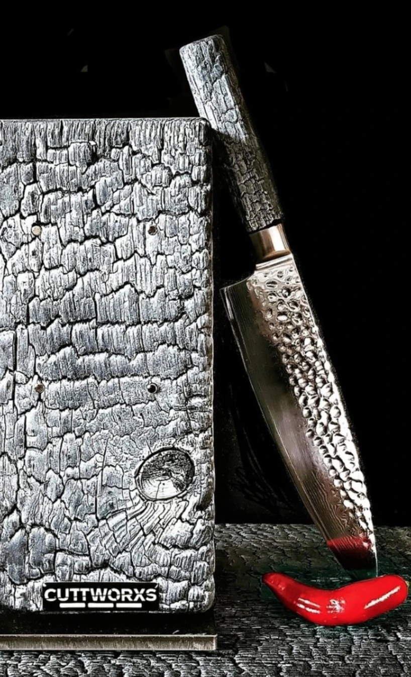 Cuttworxs Flamewood Koksmes Damaststaal VG10 - Afbeelding 2